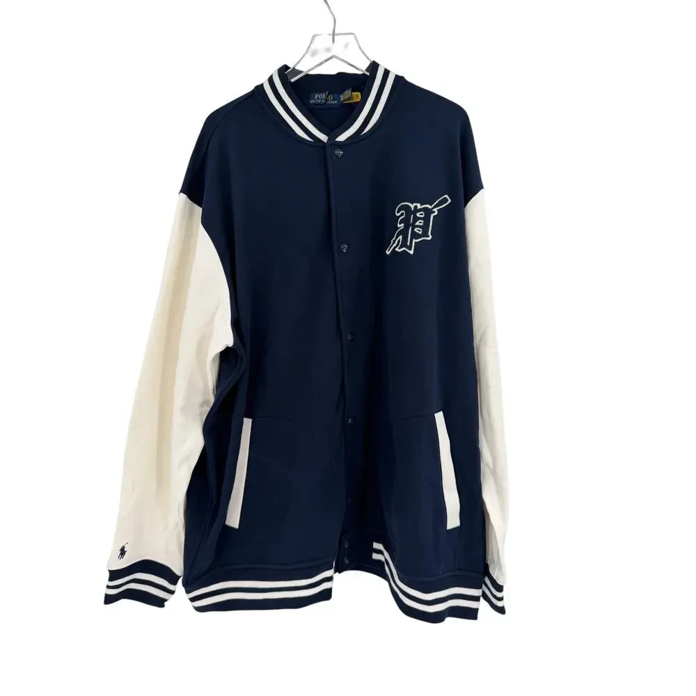 POLO RALPH LAUREN Varsity Bomber Jacket Size 3XLT Baseball Navy Blue White NEW